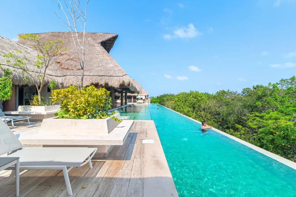 Rooftop infinity pool with jungle views